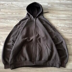 'Vintage Y2K/2000s Brown Blank Russell Style Essential Zip Up Hoodie! Fits 2XL